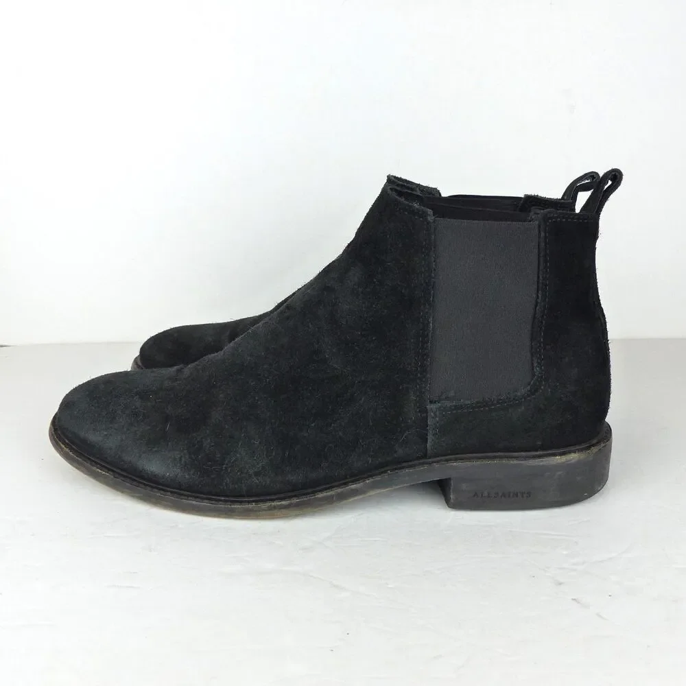 All Saints Chelsea Boots Men 12 US 45 Black Rook Suede Leather Pull On Rock - Picture 6 of 12